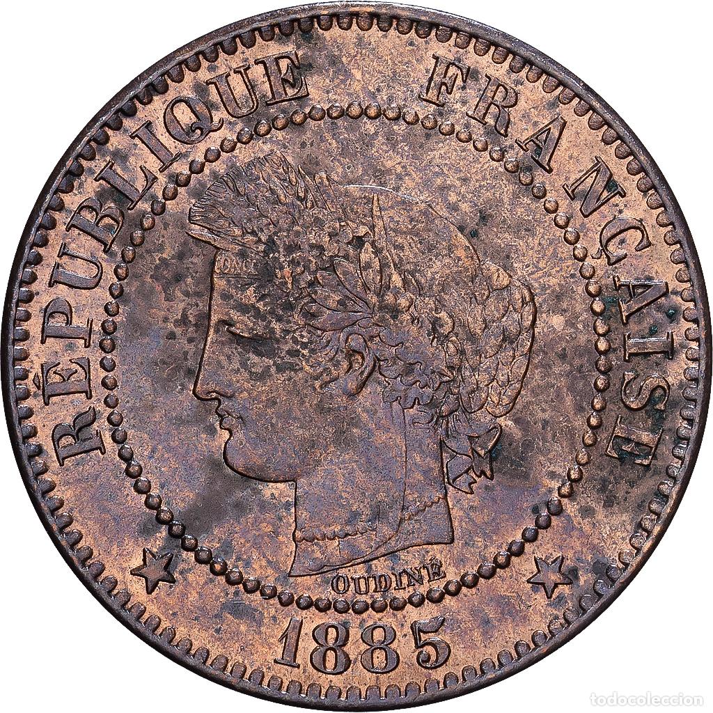 Monedas antiguas de Europa: [#1546532] Francia, 2 Centimes, C&eacute;r&egrave;s, 1885, Paris, grand A, Bronce, BC+, Gadoury:105