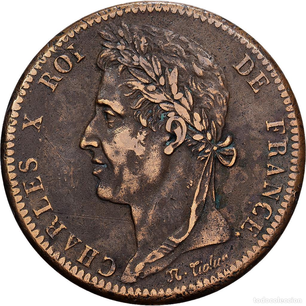 Monedas antiguas de Europa: [#1546474] COLONIAS FRANCESAS, Charles X, 10 Centimes, 1828, Paris, Bronce, MBC, KM:11