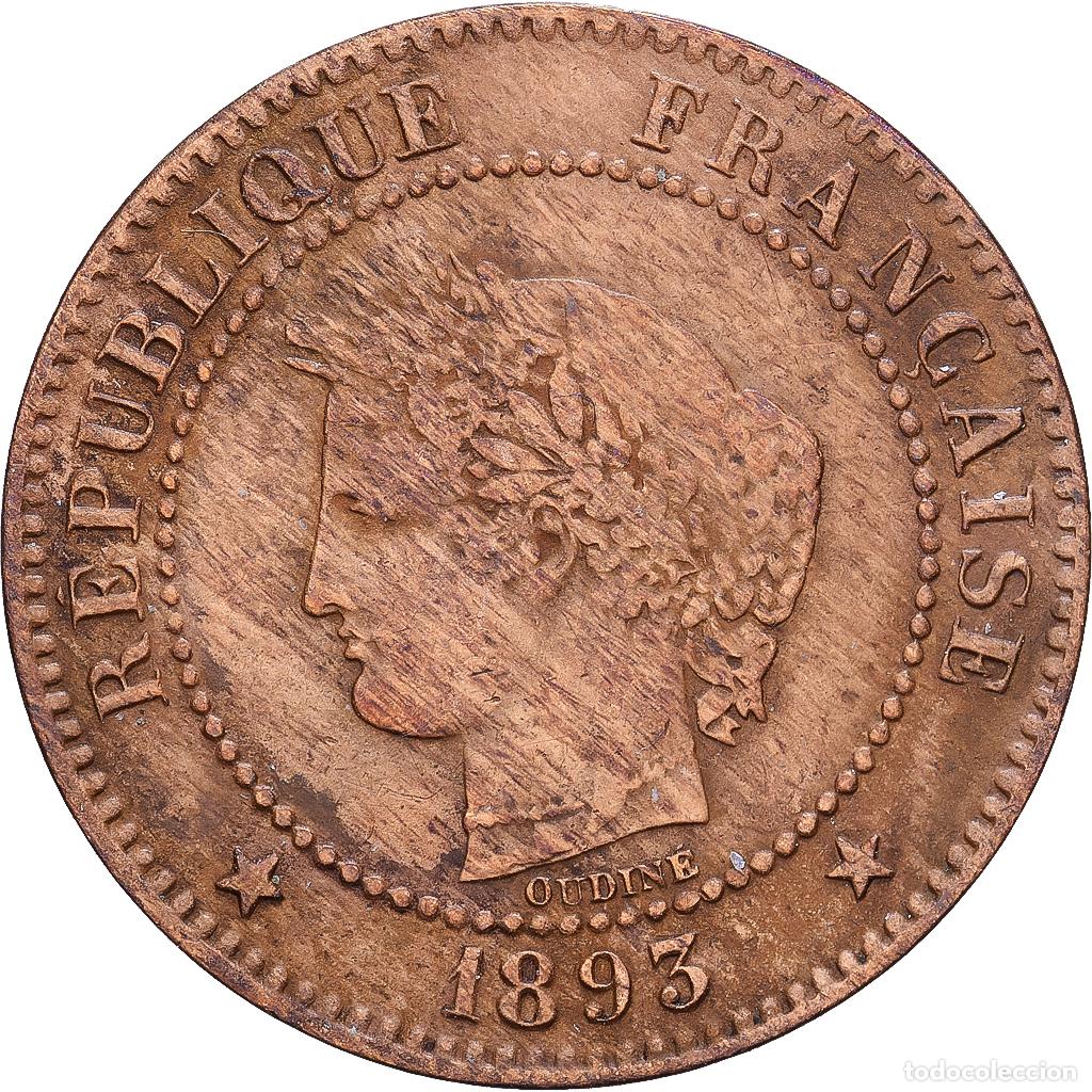 Monedas antiguas de Europa: [#1546538] Francia, 2 Centimes, C&eacute;r&egrave;s, 1893, Paris, Bronce, BC+, Gadoury:105