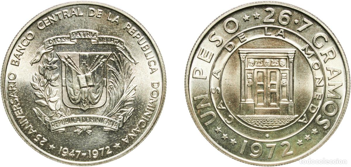 Monedas antiguas de Europa: Dominican Republic Fourth Republic 1972 1 Peso (Central Bank) Silver (.900) Royal Mint (Tower Hill)