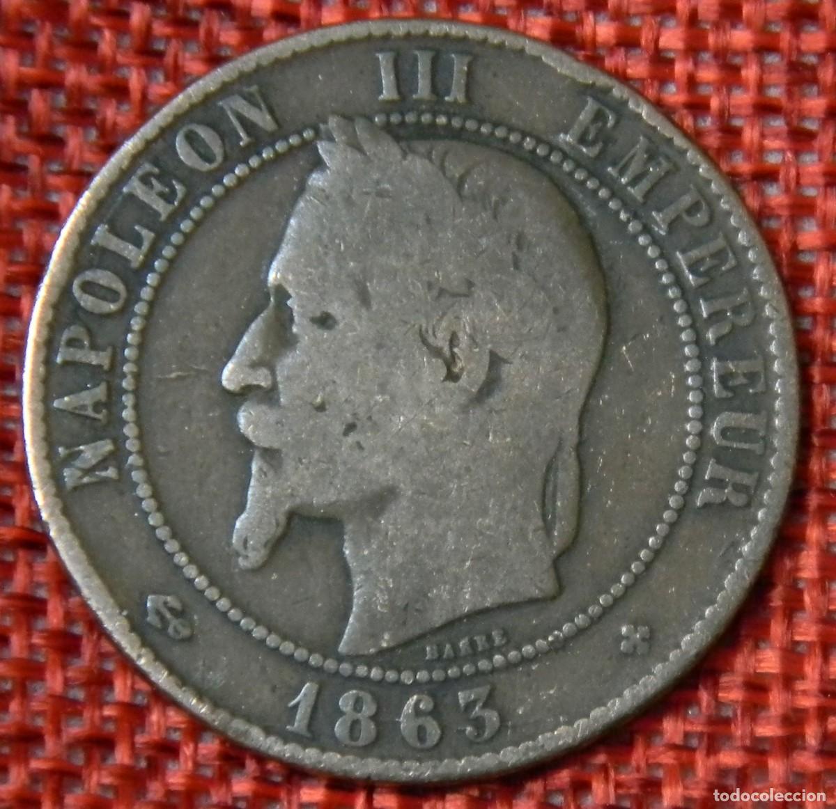 Monedas antiguas de Europa: Francia France 10 Dix centimes, A&ntilde;o 1863 BB