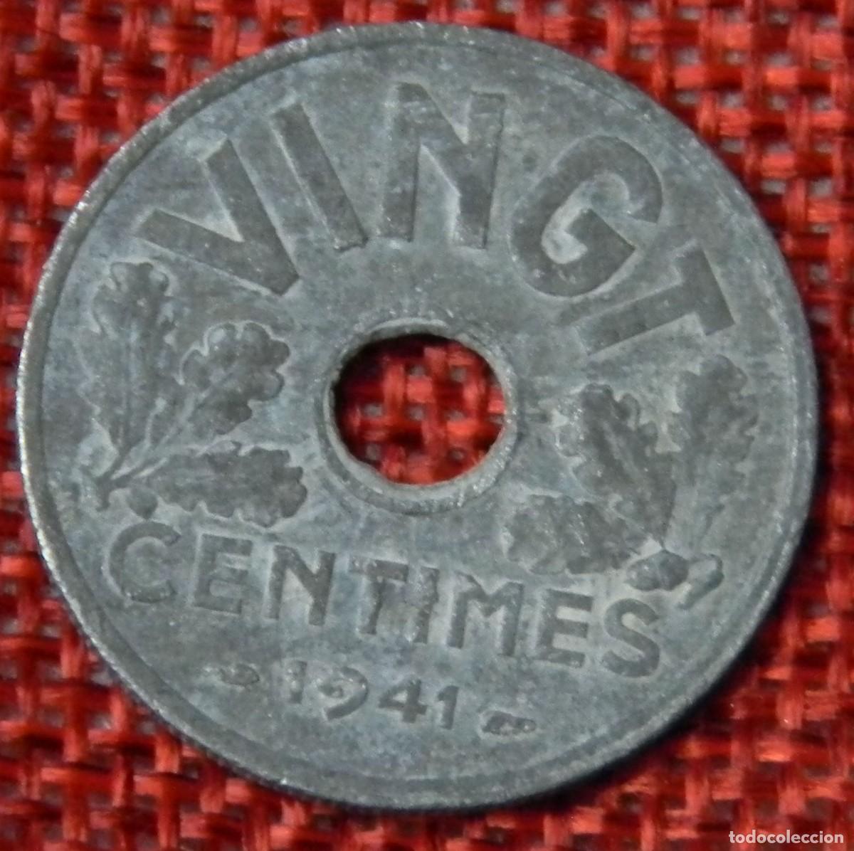 Monedas antiguas de Europa: Francia France Etat Fran&ccedil;ais Vingt centimes, A&ntilde;o 1941