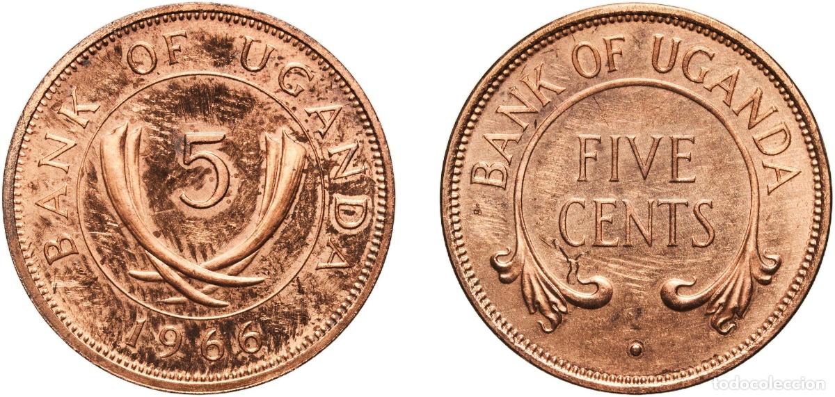 Monedas antiguas de Europa: Uganda Republic 1966 5 Cents Bronze Royal Mint (41000000) 3.22g XF KM 1