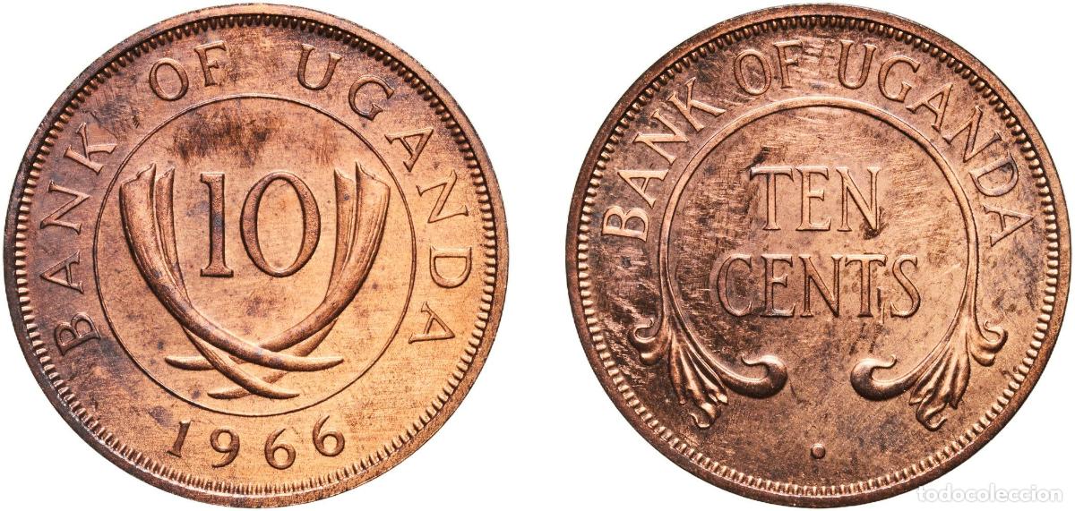 Monedas antiguas de Europa: Uganda Republic 1966 10 Cents (Non-magnetic) Bronze Royal Mint (19100000) 5.1g AU KM 2