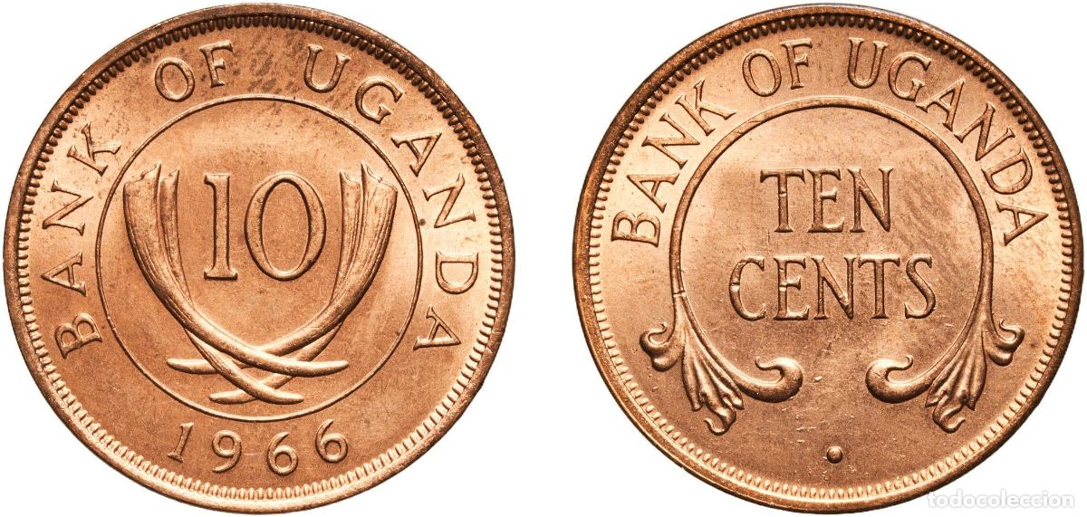 Monedas antiguas de Europa: Uganda Republic 1966 10 Cents (Non-magnetic) Bronze Royal Mint (Tower Hill) (19100000) 5.06g UNC K