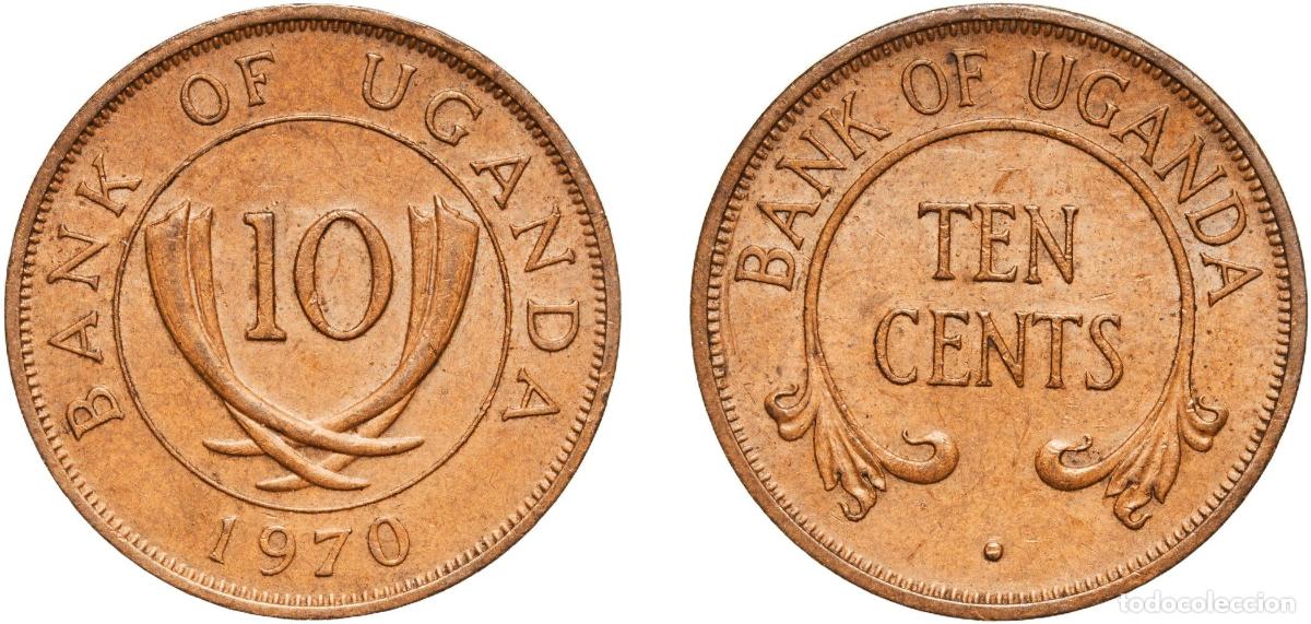 Moedas antigas da Europa: Uganda Republic 1970 10 Cents (Non-magnetic) Bronze Royal Mint (6000000) 5.11g AU KM 2