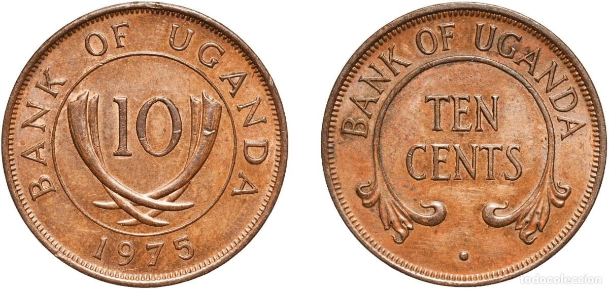 Moedas antigas da Europa: Uganda Republic 1975 10 Cents (Non-magnetic) Bronze Royal Mint (Tower Hill) (14000000) 5g AU KM 2