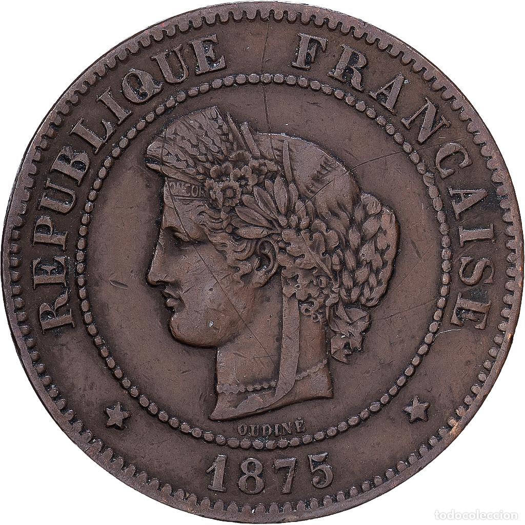 Monedas antiguas de Europa: [#1546545] Francia, 5 Centimes, C&eacute;r&egrave;s, 1875, Paris, Bronce, BC+, Gadoury:157a