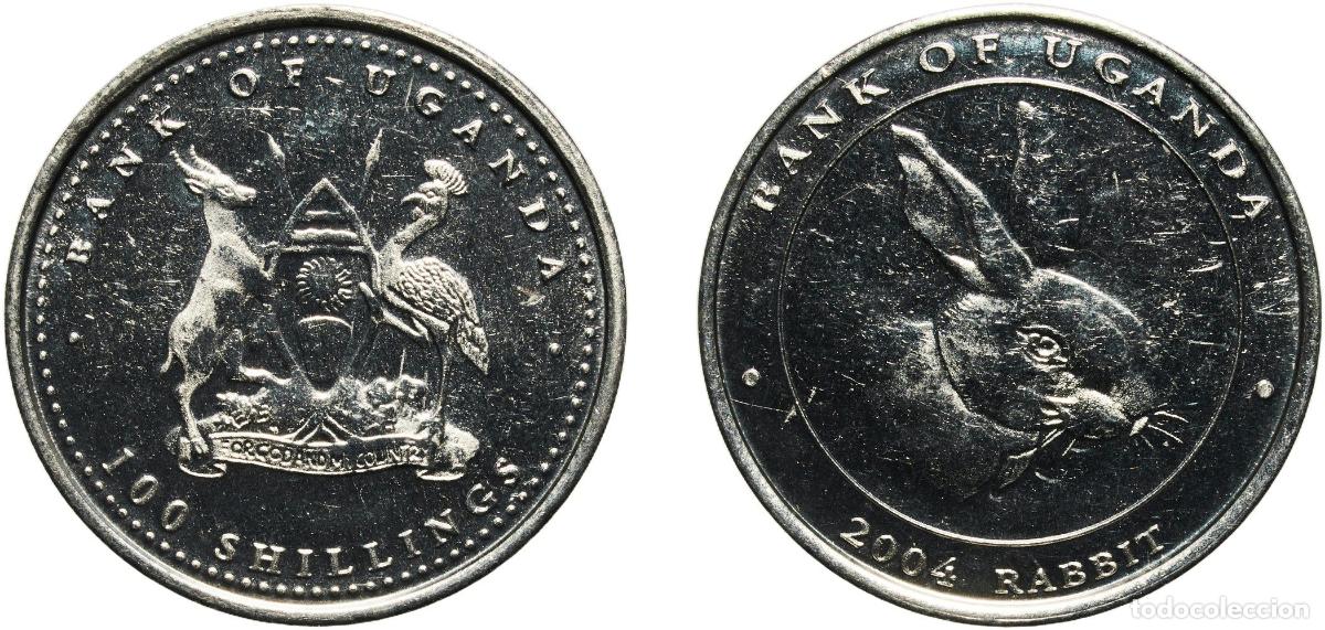 Monedas antiguas de Europa: Uganda Republic 2004 100 Lingsshil (Zodiac - Rabbit) Aluminium 3.53g UNC