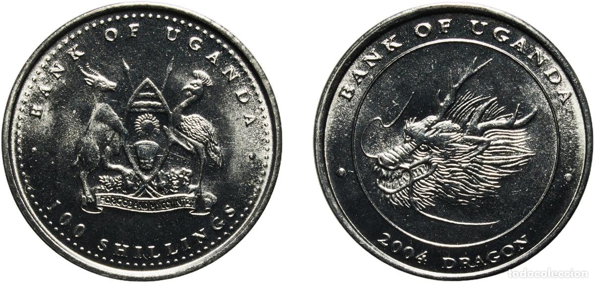 Monedas antiguas de Europa: Uganda Republic 2004 100 Lingsshil (Zodiac - Dragon) Aluminium 3.56g UNC