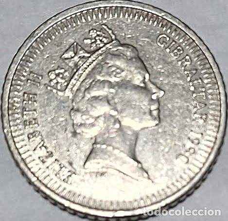 Monedas antiguas de Europa: Gibraltar, 5 Peniques 1990AA KM#22.1./ Usada. La de las fotos.