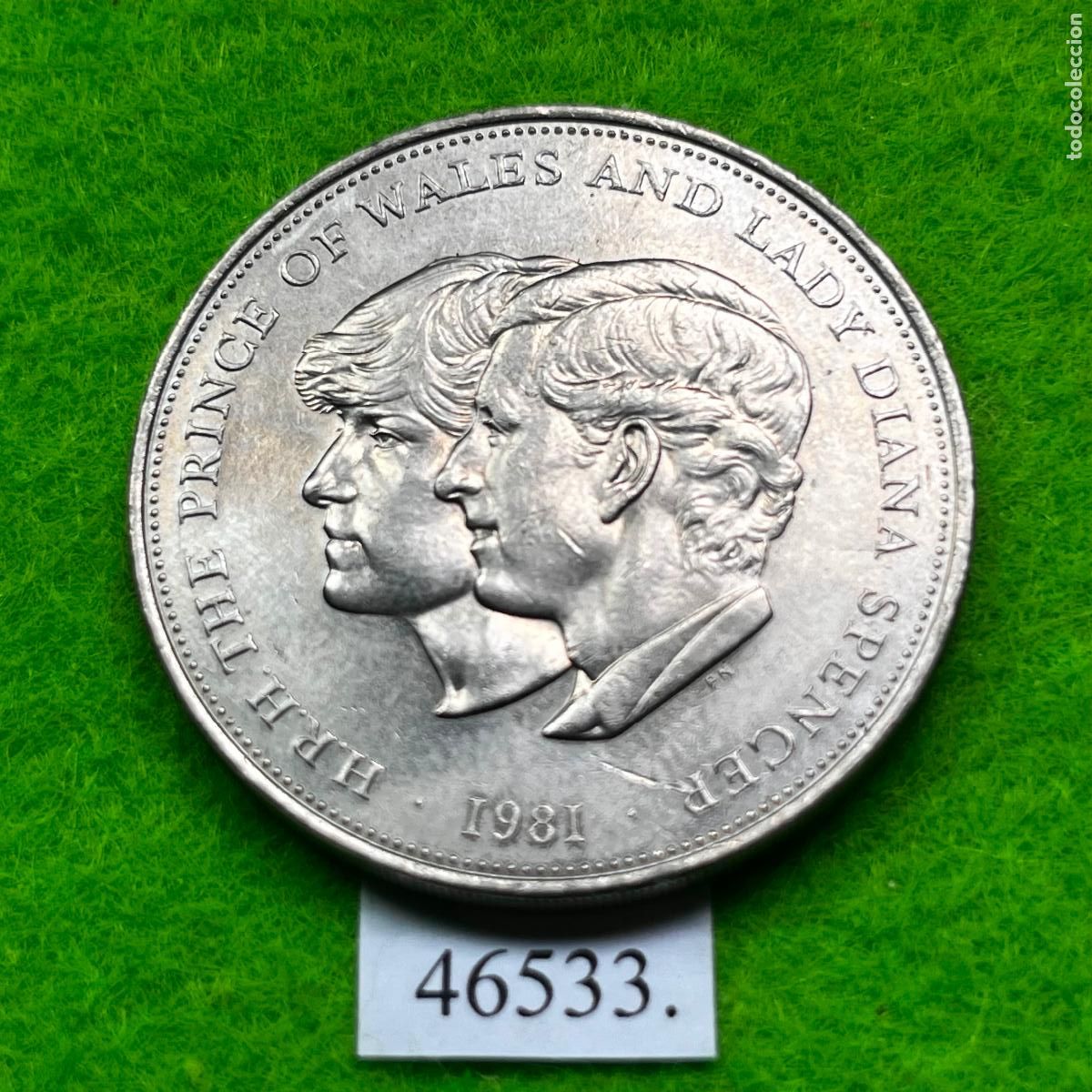 Monedas antiguas de Europa: UK 25 Peniques 1981, boda Pr&iacute;ncipe de Gales y Lady Diana Spencer, Inglaterra 1 corona