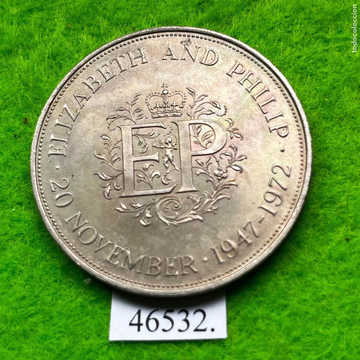 Monedas antiguas de Europa: UK 25 peniques 1972 , bodas de plata, corona, Inglaterra
