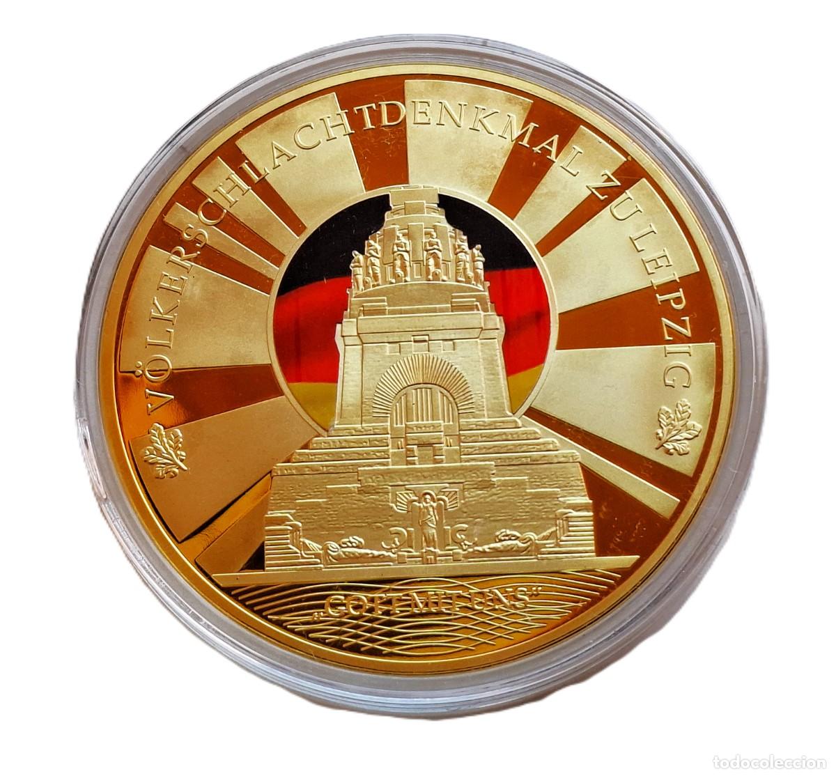 Monedas antiguas de Europa: GIGANTE MONEDA VOLKERS DEUTSCHE DENKMALER ORO BA&Ntilde;O + CERTIFICADO - 7.CM DIAMETRO