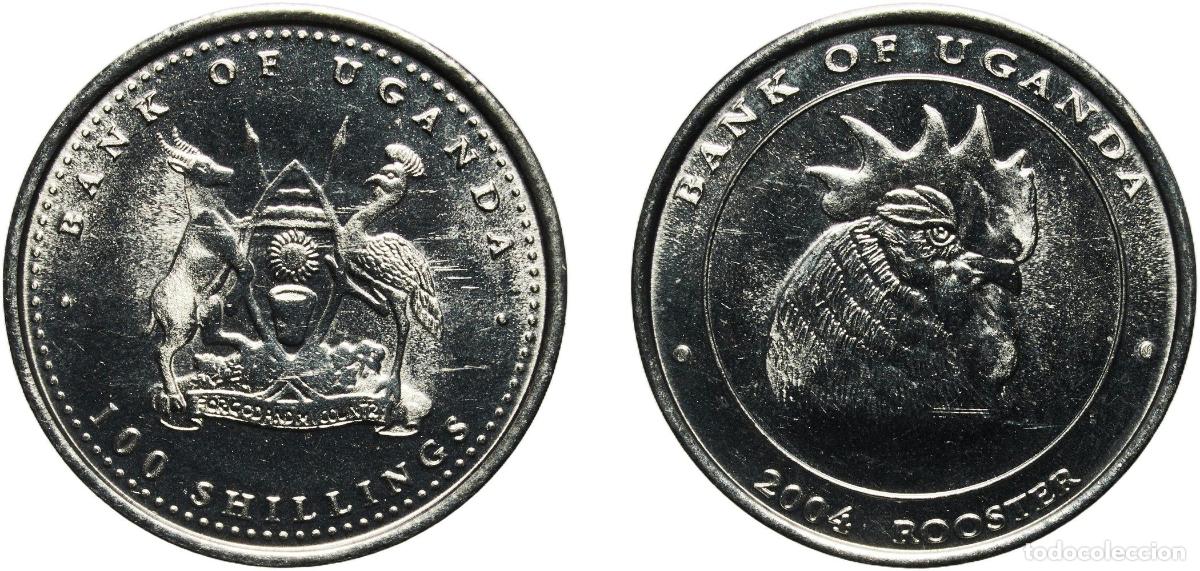 Monedas antiguas de Europa: Uganda Republic 2004 100 Shillings (Rooster; steel) Steel 3.57g UNC KM 142