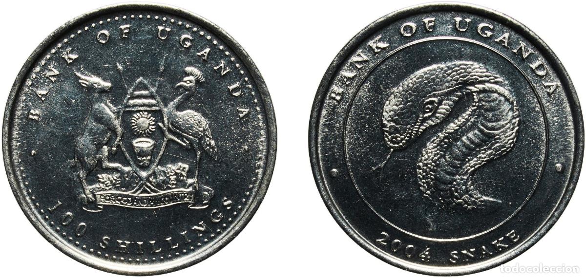 Monedas antiguas de Europa: Uganda Republic 2004 100 Shillings (Snake; steel) Steel 3.53g UNC KM 141