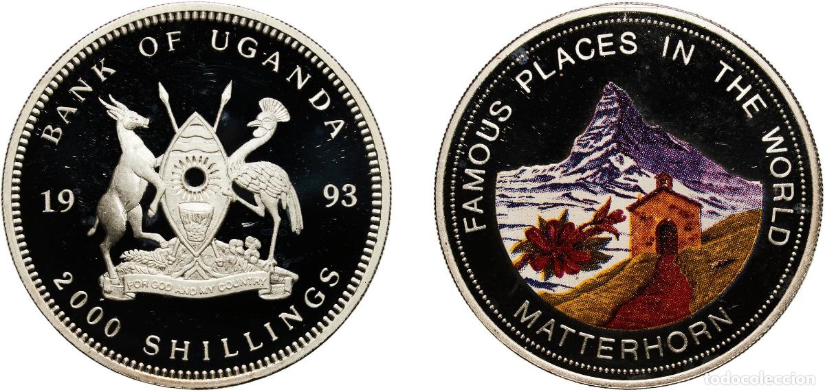 Monedas antiguas de Europa: Uganda Republic 1993 2000 Shillings (Matterhorn) Silver (.999) (10000) 20.28g PF KM 42