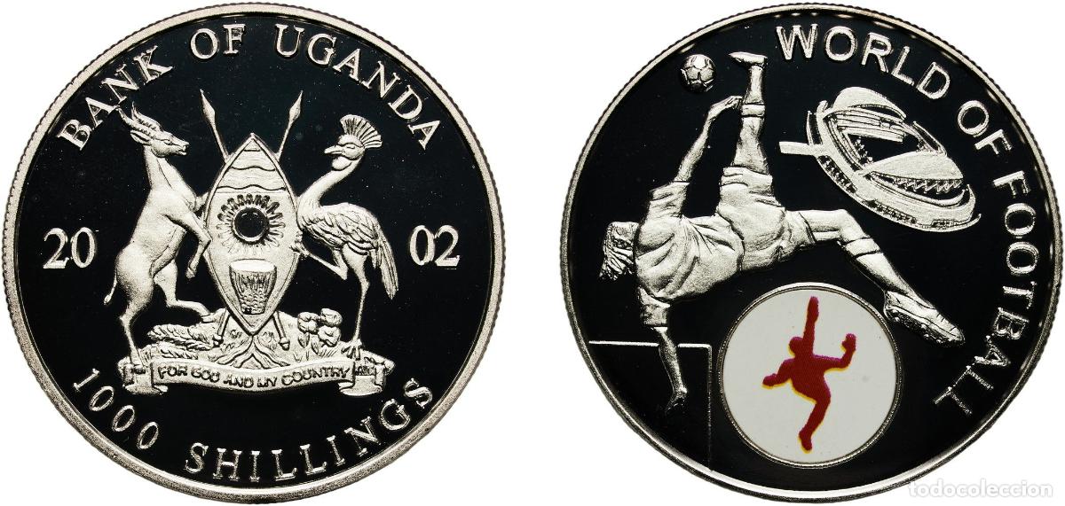 Monedas antiguas de Europa: Uganda Republic 2002 1000 Shillings (Overhead kick) Silver (.999) 25.23g PF KM 86