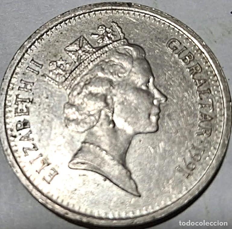 Monedas antiguas de Europa: Gibraltar, 10 Peniques 1991AA KM#23.1./ Usada. La de las fotos.