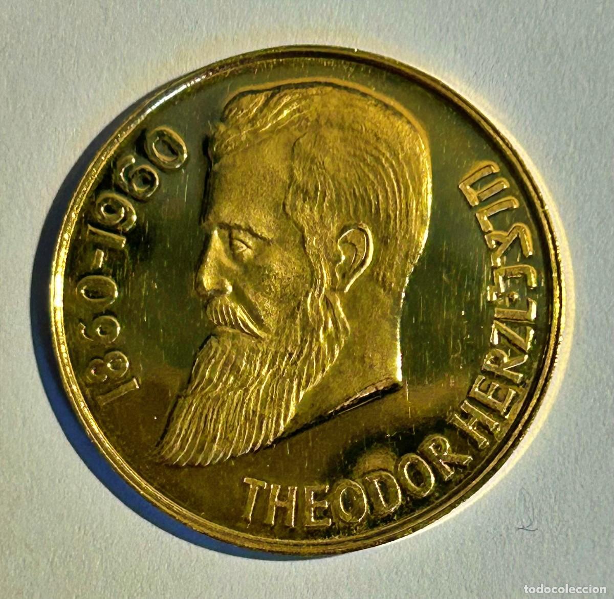 Moedas antigas da Europa: Moneda Medalla Oro Israel Centenario Theodor Herzl Padre del sionismo moderno