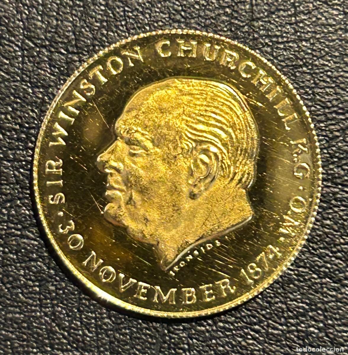 Moedas antigas da Europa: Rara Moneda Oro 1965 Churchill &rdquo;This Was Their Finest Hour&rdquo; Gold One Medallion