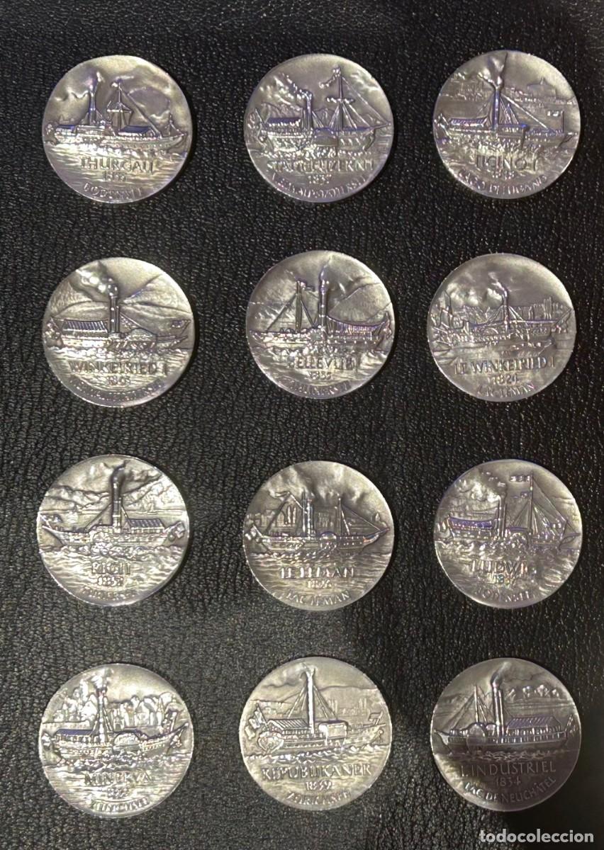 Moedas antigas da Europa: 12 Monedas de plata Raras - Colecci&oacute;n Barcos a vapor en lagos Suizos Plata 999
