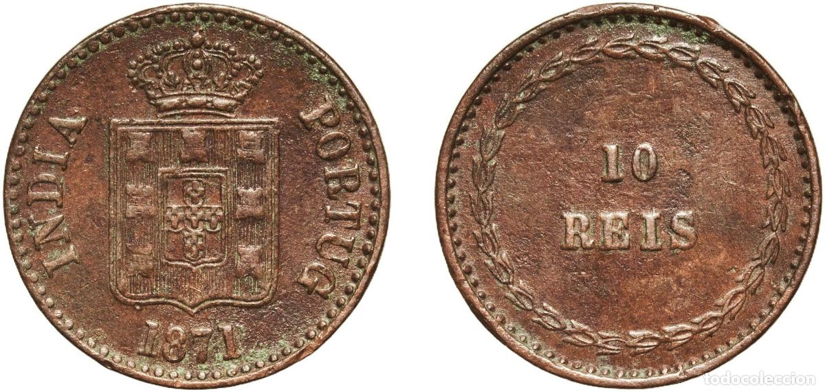 Monedas antiguas de Europa: India British Raj 1871 10 R&eacute;is - Lu&iacute;z I (Mumbai) Copper Bombay Mint (51075) 6.24g XF Gomes L1 05.0