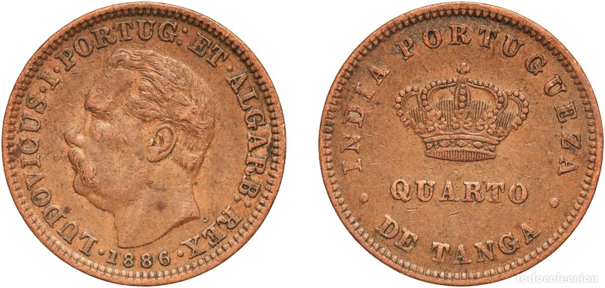 Monedas antiguas de Europa: India British Raj 1886 &frac14; Tanga - Lu&iacute;z I (Calcutta) Copper Calcutta Mint 6.57g XF KM 308 Gomes L1 1
