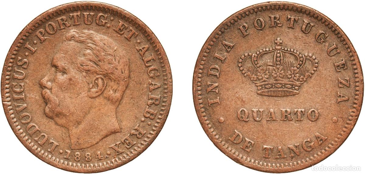 Monedas antiguas de Europa: India British Raj 1884 &frac14; Tanga - Lu&iacute;z I (Calcutta) Copper Calcutta Mint 6.43g VF KM 308 Gomes L1 1