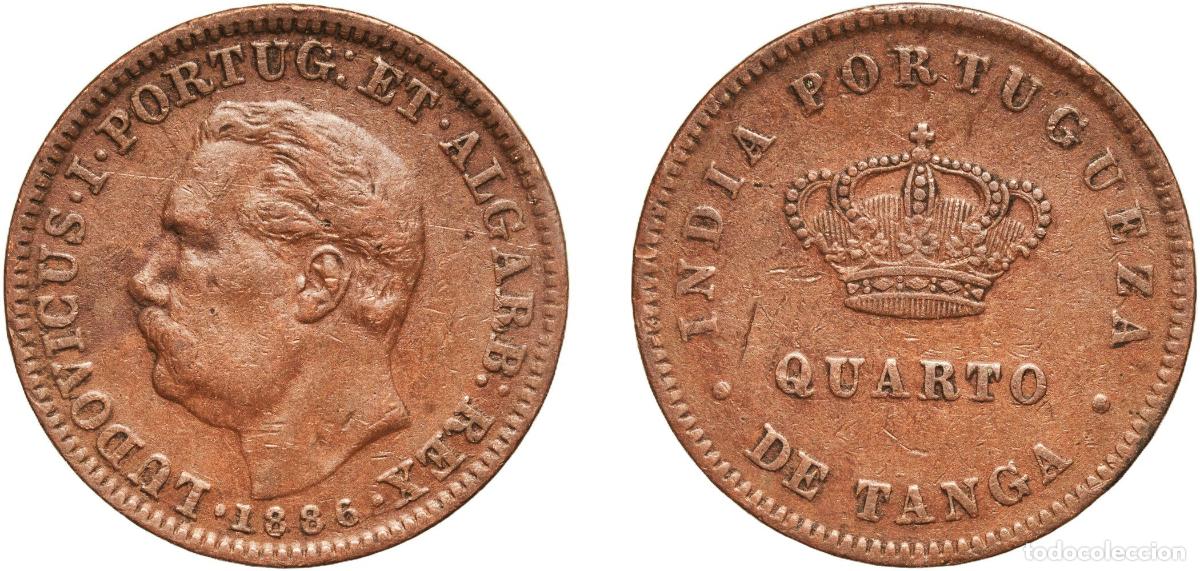 Monedas antiguas de Europa: India British Raj 1886 &frac14; Tanga - Lu&iacute;z I (Calcutta) Copper Calcutta Mint 6.44g VF KM 308 Gomes L1 1