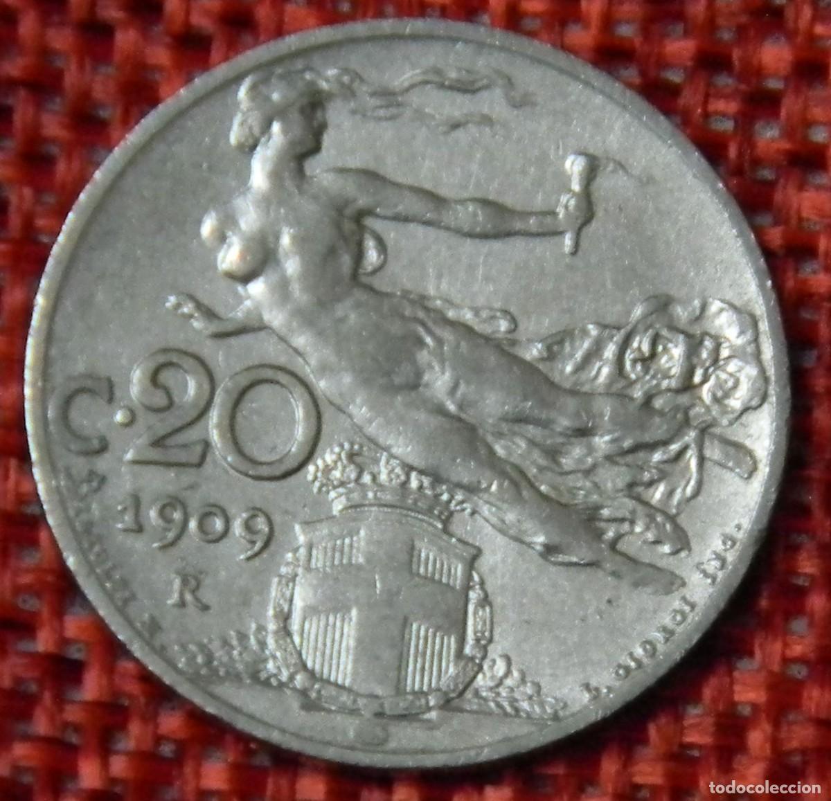 Monedas antiguas de Europa: Italia - Italy - 20 Centimisi del a&ntilde;o 1909 Rey Vitorio Emmanuel III