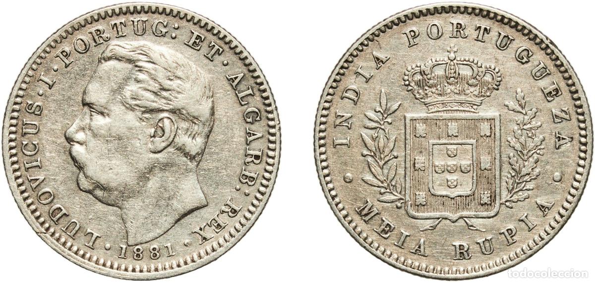 Monedas antiguas de Europa: India Portuguese colony 1881 &frac12; / Meia Rupia - Lu&iacute;z I (Calcutta mint) Silver (.920) Calcutta Mint (3