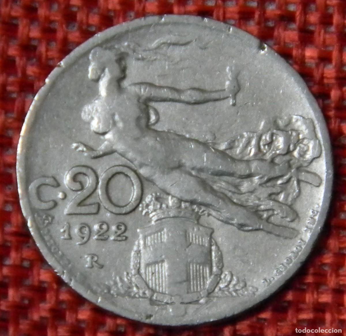 Monedas antiguas de Europa: Italia - Italy - 20 Centimisi del a&ntilde;o 1922 Rey Vitorio Emmanuel III