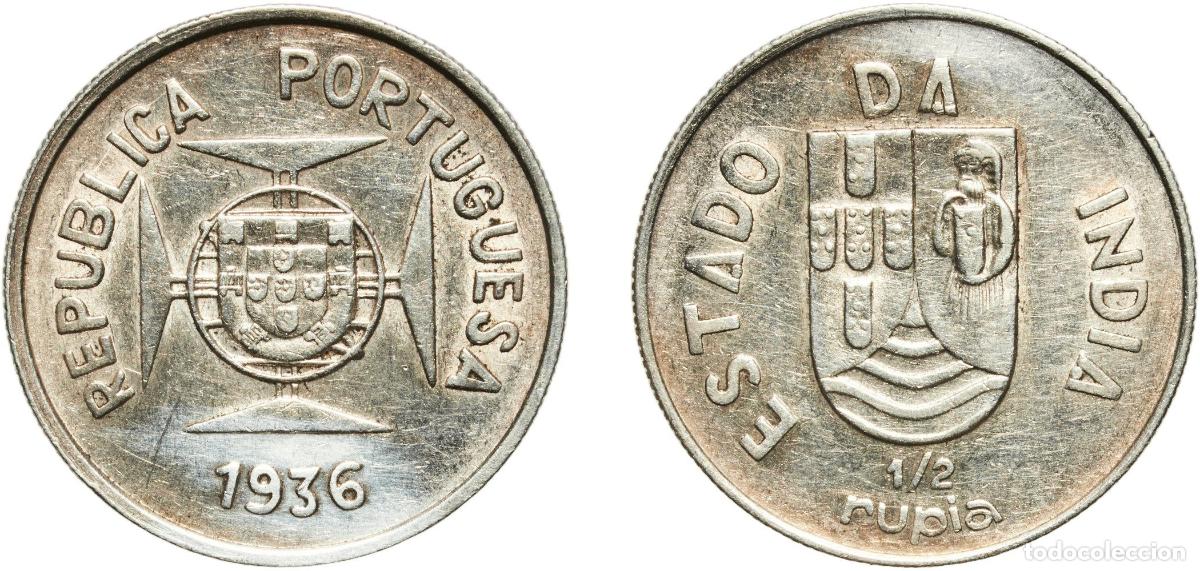 Monedas antiguas de Europa: India Republic 1936 &frac12; Rupia - Republic (Lisboa mint) Silver (.917) Lisbon Mint 5.96g XF Gomes R E5