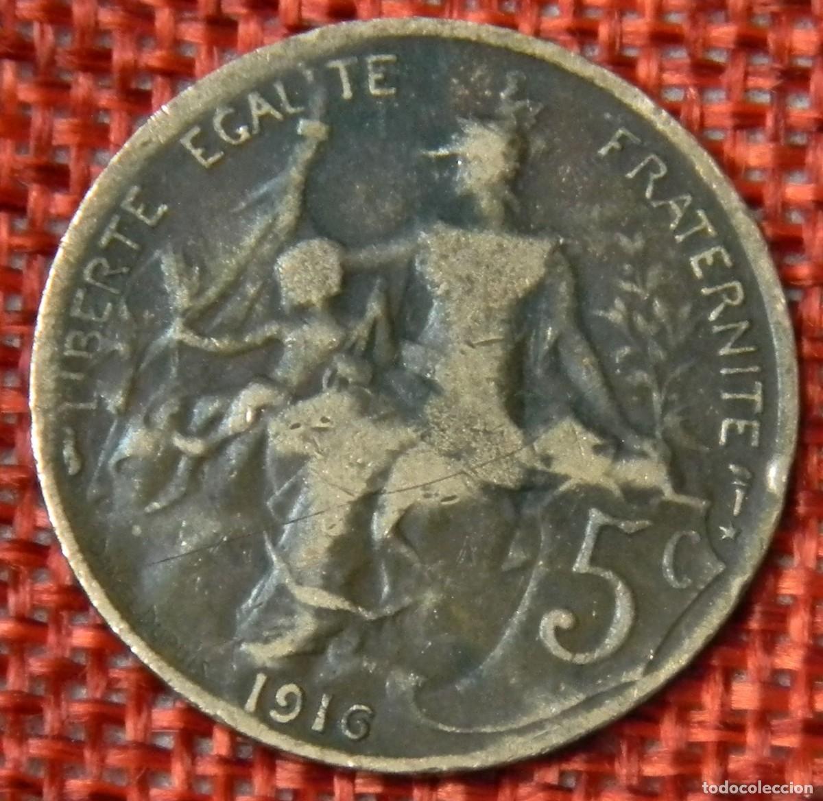 Monedas antiguas de Europa: Francia France - 5 Centimes del a&ntilde;o 1916 - KM# 842