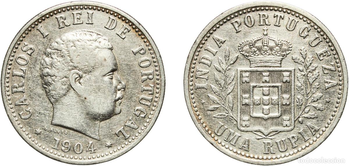 Monedas antiguas de Europa: India British Raj 1904 1 Rupia - Carlos I (Lisboa mint) Silver (.920) Lisbon Mint (100000) 11.63g X