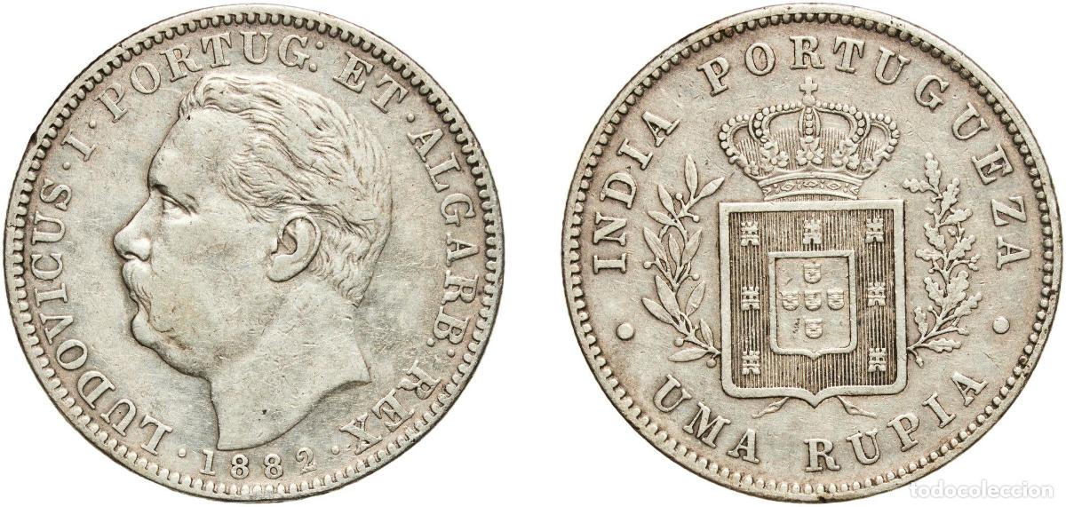 Monedas antiguas de Europa: India Portuguese colony 1882 1 Rupia - Lu&iacute;z I (Calcutta mint) Silver (.917) Calcutta Mint 11.58g XF