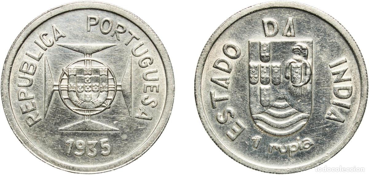 Monedas antiguas de Europa: India Republic 1935 1 Rupia (Lisboa mint) Silver (.917) Lisbon Mint (300000) 11.61g XF KM 22 Gomes