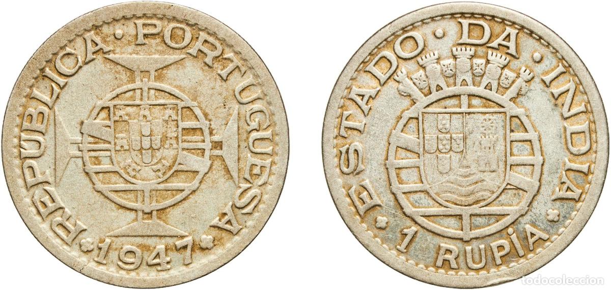 Monedas antiguas de Europa: India Republic 1947 1 Rupia - Republic (Lisboa mint) Silver (.500) Lisbon Mint (900000) 12.08g XF