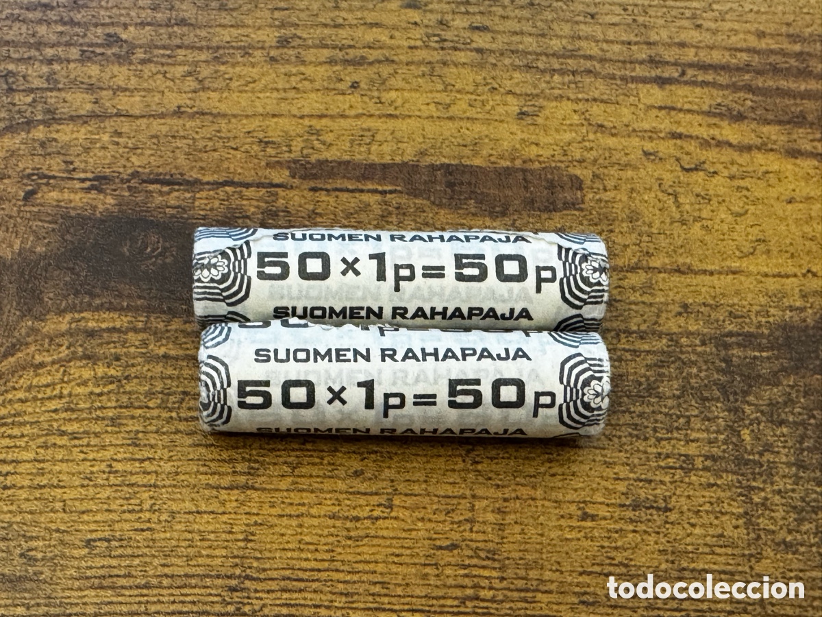 Monedas antiguas de Europa: Lote de 2 rollos de 50 monedas cada 1 de 1 Penny Finlandia 1969 y 1974