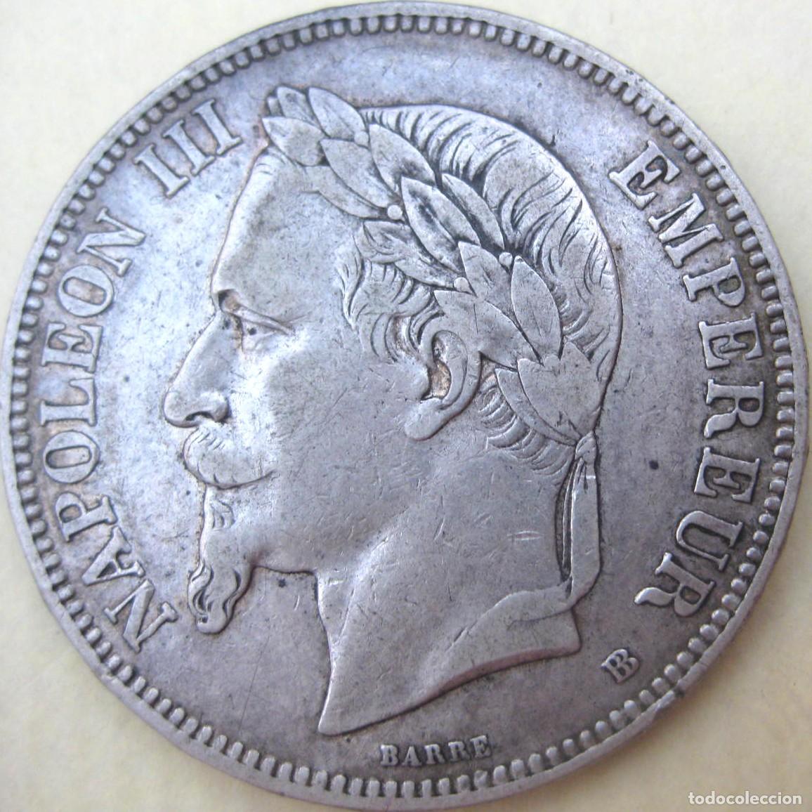 Monedas antiguas de Europa: Francia, 5 Francos 1870 BB Napoleon III KM#799 PLATA. la de las fotos.