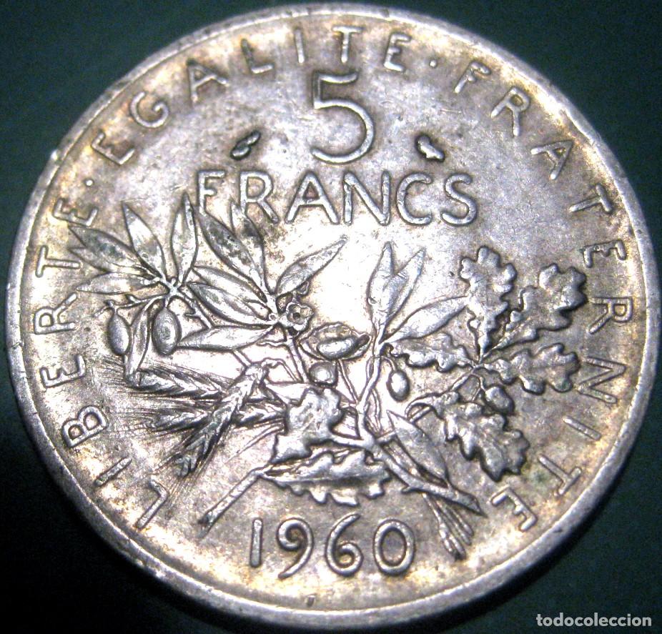 Monedas antiguas de Europa: Francia (V Rep&uacute;blica), 5 Francos de 1960, (Plata) KM# 926./ Sin Circular o casi.