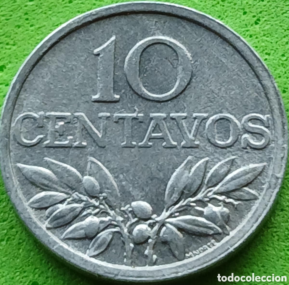 Monedas antiguas de Europa: Portugal 10 centavos 1974 km#594 alineaci&oacute;n moneda (180&deg;), poco com&uacute;n