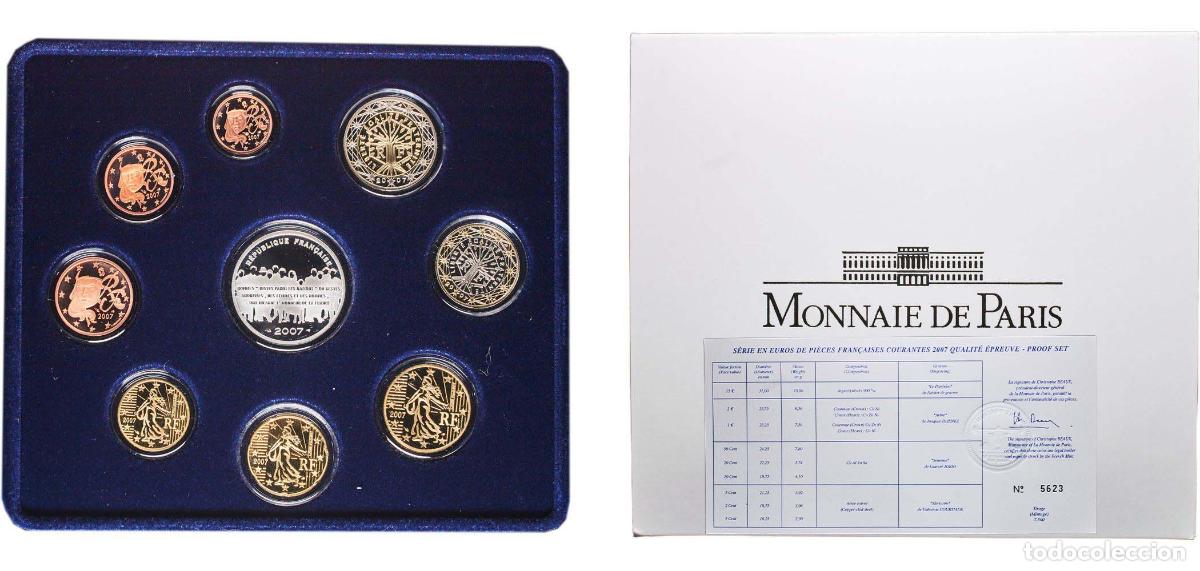 Monedas antiguas de Europa: France Fifth Republic 2007 Proof Euro set with 9 coins (2nd map , Silver Weight 15gr) PF