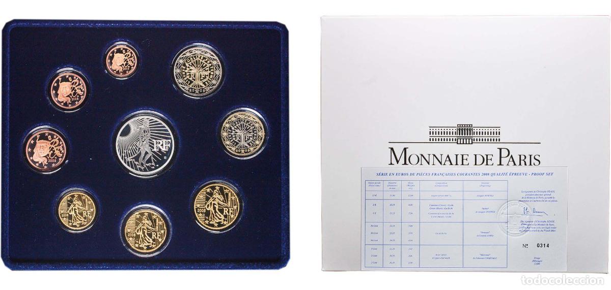 Monedas antiguas de Europa: France Fifth Republic 2008 Proof Euro set with 9 coins (2nd map , Silver Weight 15gr) PF