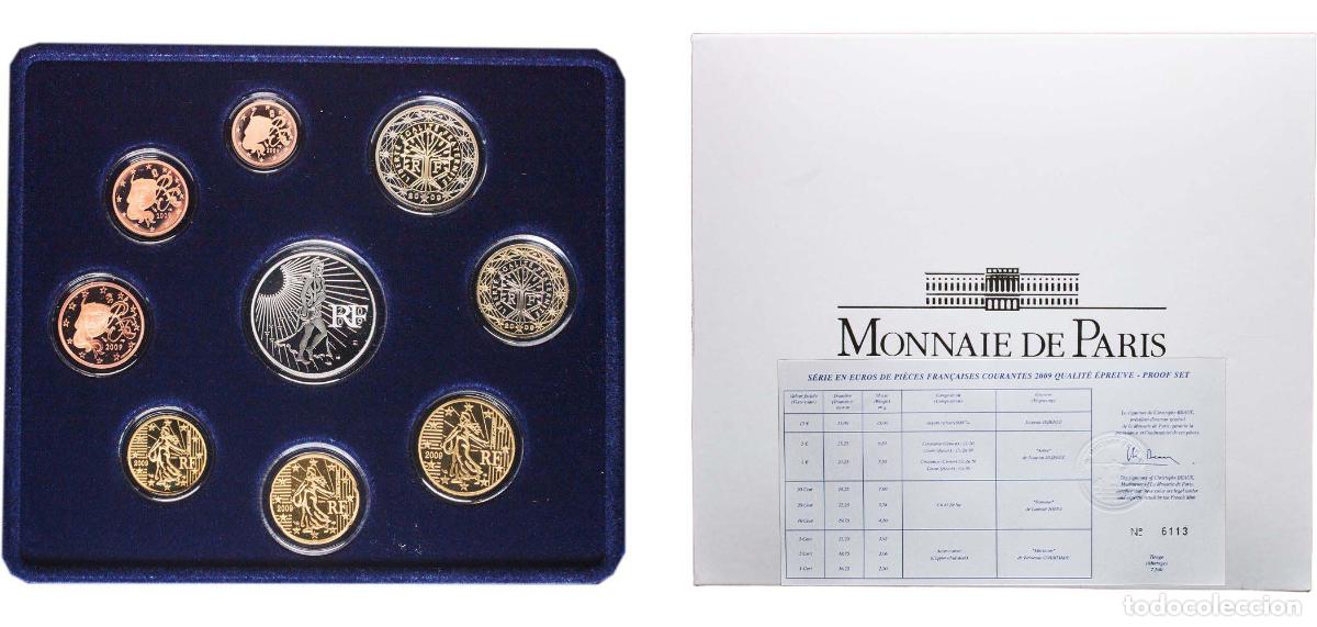 Monedas antiguas de Europa: France Fifth Republic 2009 Proof Euro set with 9 coins (2nd map , Silver Weight 15gr) PF