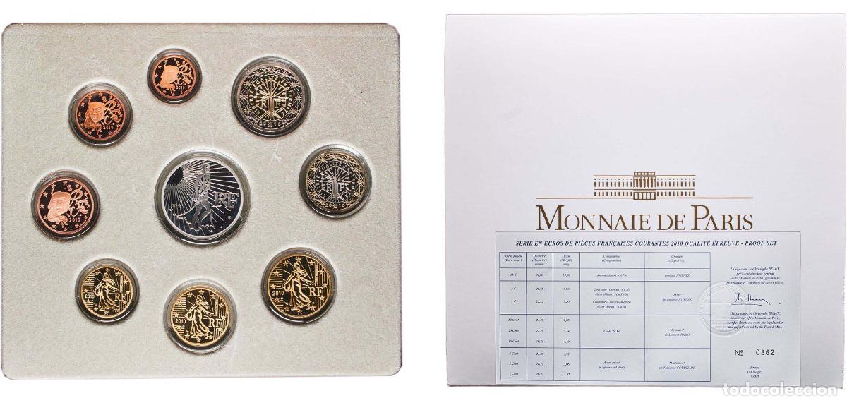 Monedas antiguas de Europa: France Fifth Republic 2010 Proof Euro set with 9 coins (2nd map , Silver Weight 15gr) PF