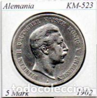 Monedas antiguas de Europa: ALEMANIA 1902, 5 MARK, KM-523, AG, MBC