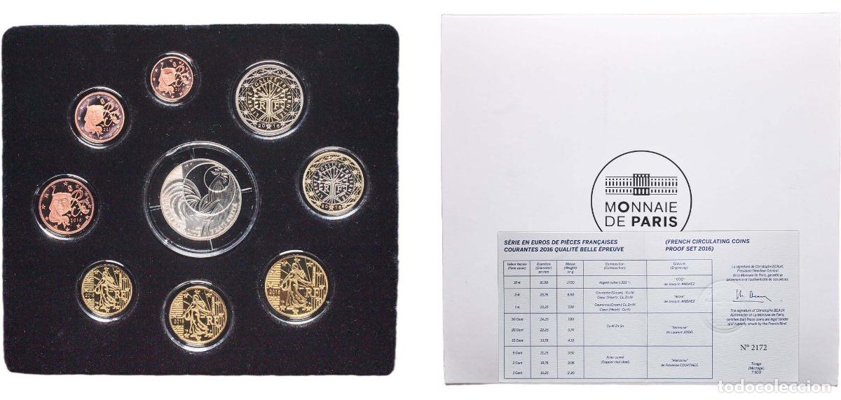 Monedas antiguas de Europa: France Fifth Republic 2016 Proof Euro set with 9 coins (2nd map , Silver Weight 17gr PF