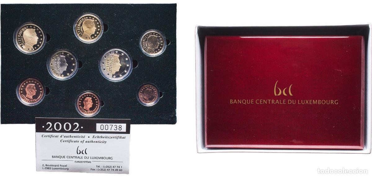 Monedas antiguas de Europa: Luxembourg 2002 Proof Euro set with 8 coins - Henri I (1st map) Bimetallic: nickel brass clad nicke
